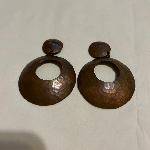 Copper Hammered Look Clip on  Earrings - Picture 1 of 3